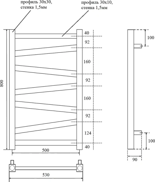 полотенцесушитель point феникс п5 pn15158b водяной, 50x80 см, черный