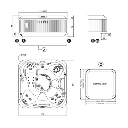 минибассейн jacuzzi j335 zp12zy0ew40 214х214х94 см отдельностоящий platinum