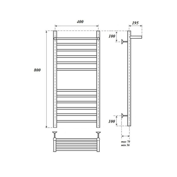 полотенцесушитель point аврора п11 pn10148sp водяной, с полкой, 40x80 см, хром