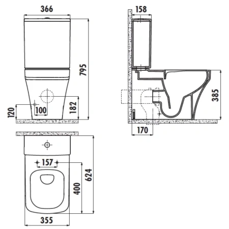 унитаз компакт creavit solo so361-11cb00e-0000 белый без бачка и сиденья