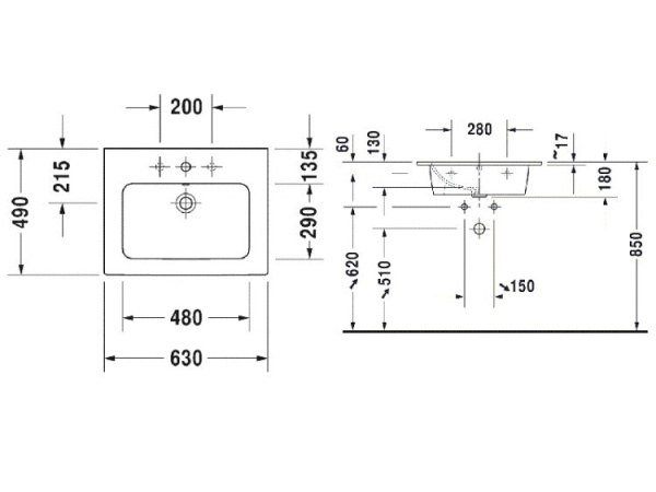 раковина подвесная 63 см duravit me by starc 23366300001