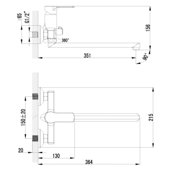 смеситель для ванны с душем lemark plus grace lm1551c универсальный хром