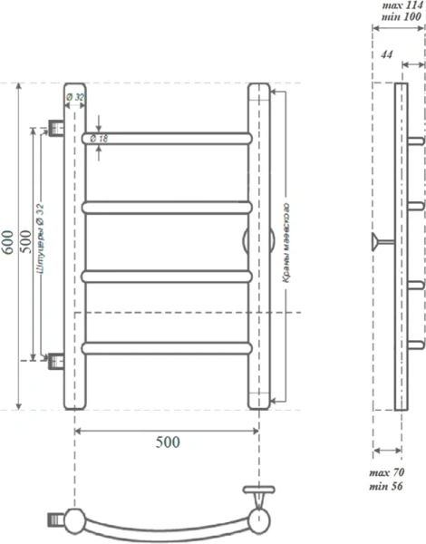 полотенцесушитель point афина pn04556 водяной, 50x60 см, хром