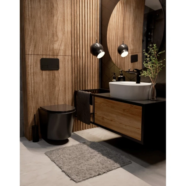 унитаз подвесной aquame aqm2001mb с сиденьем softclose, rimless, черный матовый