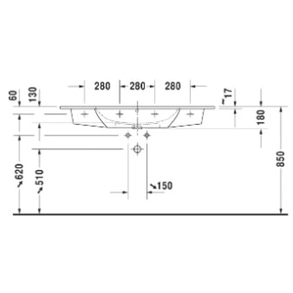 раковина полувстраиваемая duravit me by starck 2336120000