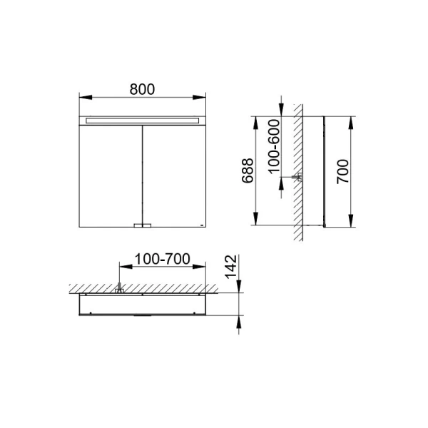 зеркальный шкаф keuco royal e-one 44302171301, 80x70 см, с подсветкой, алюминий серебристый