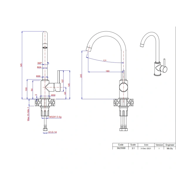 смеситель для кухни granfest 3650 хром