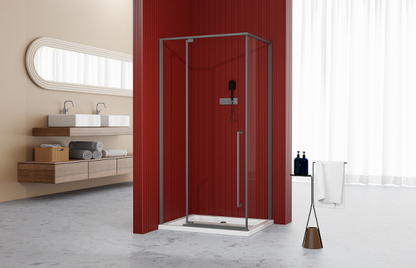 душевой уголок, душевое ограждение esbano art esa-108ps-gm 100х80 см с распашной дверью, прямоугольный, профиль оружейная сталь (gun metal), стекло прозрачное 6 мм, без поддона