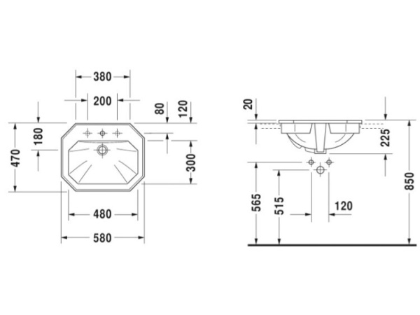 раковина встраиваемая 58 см duravit 1930 04765800301