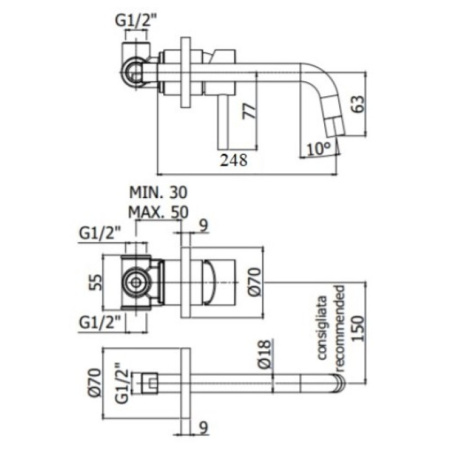 смеситель для раковины встраиваемый paffoni light lig007hgsp70 цвет золото медовое брашированное