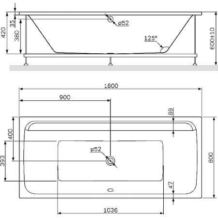 акриловая ванна am.pm inspire v2.0 180x80 w52a-180-080w-a без гидромассажа