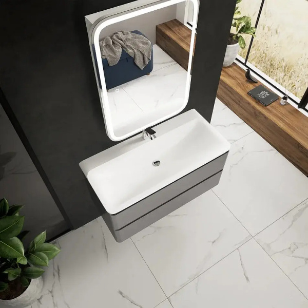 тумба под раковину aquame s4 100 aqm900410gm подвесная цвет серый