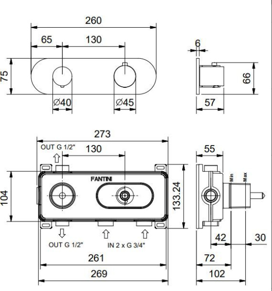 смеситель для душа fantini mare 51 29 v272b термостатический цвет: белый матовый