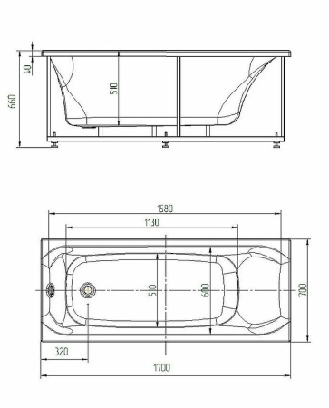 акриловая ванна aquatek афродита 170x70 afr170-0000024 без гидромассажа с фронтальной панелью с каркасом (вклеенный) со слив-переливом (слева)