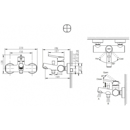 смеситель для ванны с душем bravat palace f6172217cp-01-rus