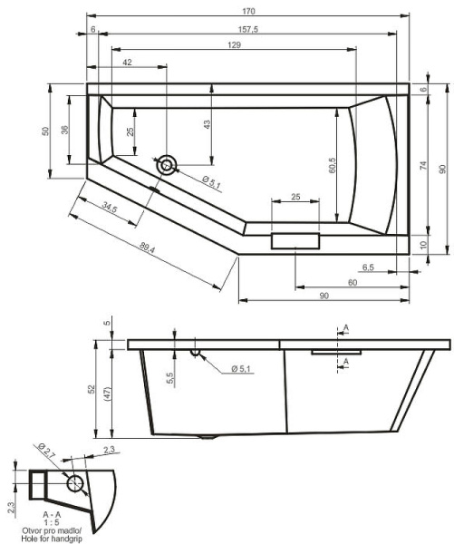 акриловая ванна riho geta 170x90 b032001005 (ba8900500000000) l без гидромассажа