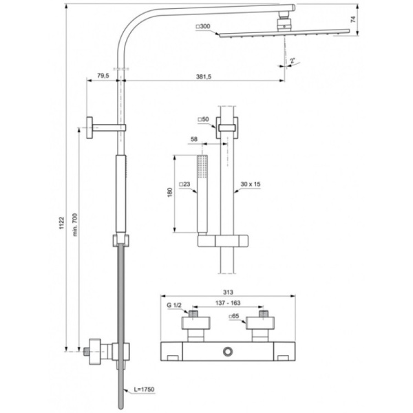 душевая система ideal standard ceratherm t100 a7542aa термостатическая цвет хром глянцевый