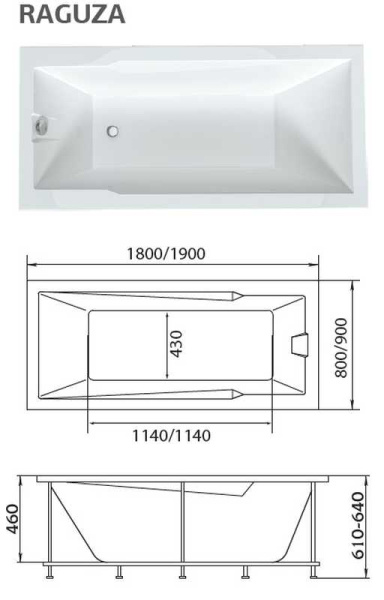 акриловая ванна marka one raguza 190х90, 01ра1990 без гидромассажа