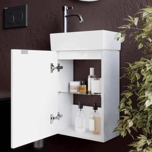 тумба под раковину sancos mini 355х205х500, с распашной дверцей, белая глянцевая арт.mn35wl