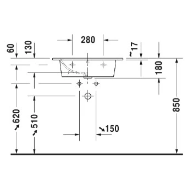 раковина полувстраиваемая duravit me by starck 2336630000