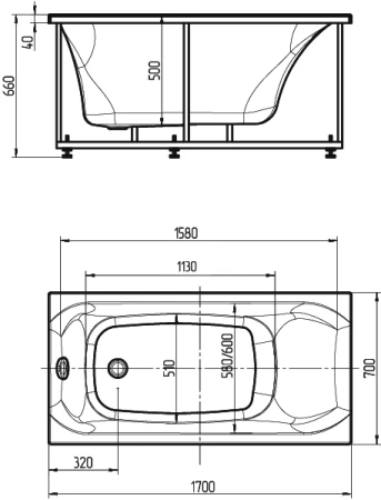 акриловая ванна aquatek альфа 170x70 alf170-0000047 без гидромассажа с фронтальной панелью с каркасом (разборный) со слив-переливом (слева)