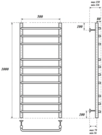 полотенцесушитель point нептун pn09150s водяной, 50x100 см, хром