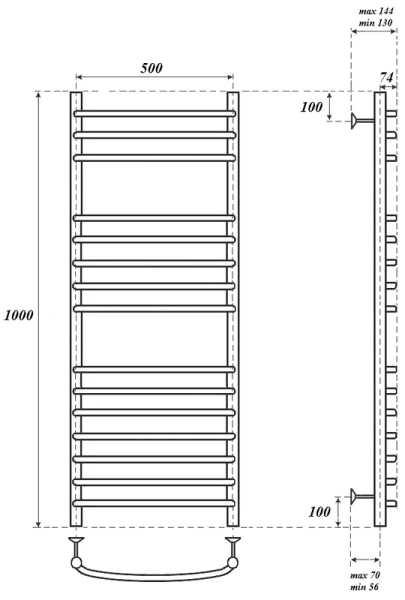 полотенцесушитель point альфа pn05150s водяной, 50x100 см, хром