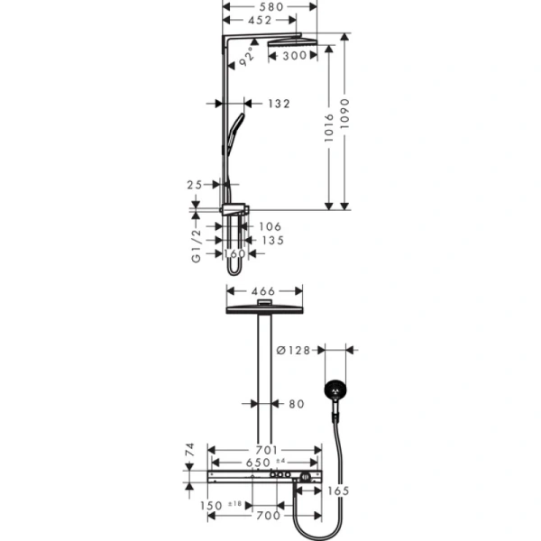 душевая ситема hansgrohe rainmaker select 460 2jet showerpipe 27109400