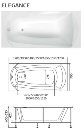 акриловая ванна 1marka elegance 170x70, 01эл1770 / у16538 без гидромассажа