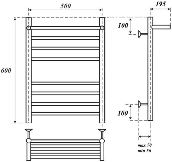 полотенцесушитель point аврора премиум pn10156s водяной, с полкой, 50x60 см, хром