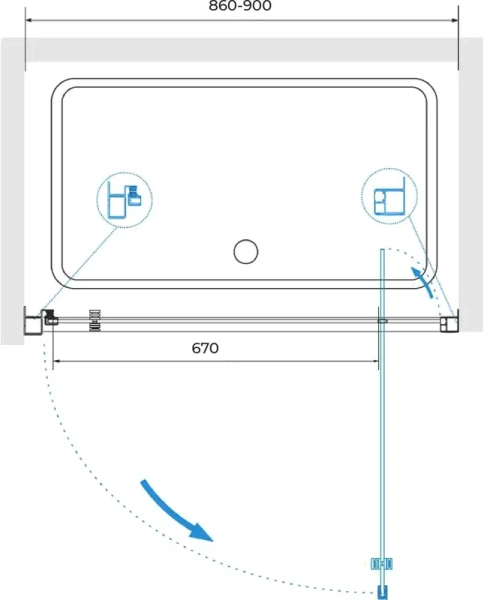 душевая дверь в нишу rgw passage pa-105 90 см, профиль хром
