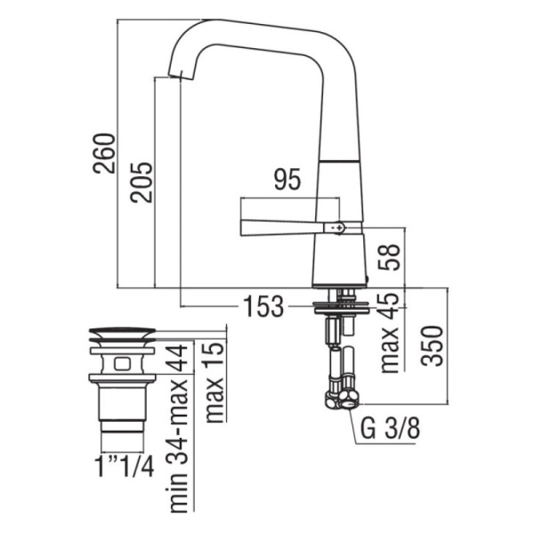 смеситель для раковины с донным клапаном nobili likid lk00118/2cr