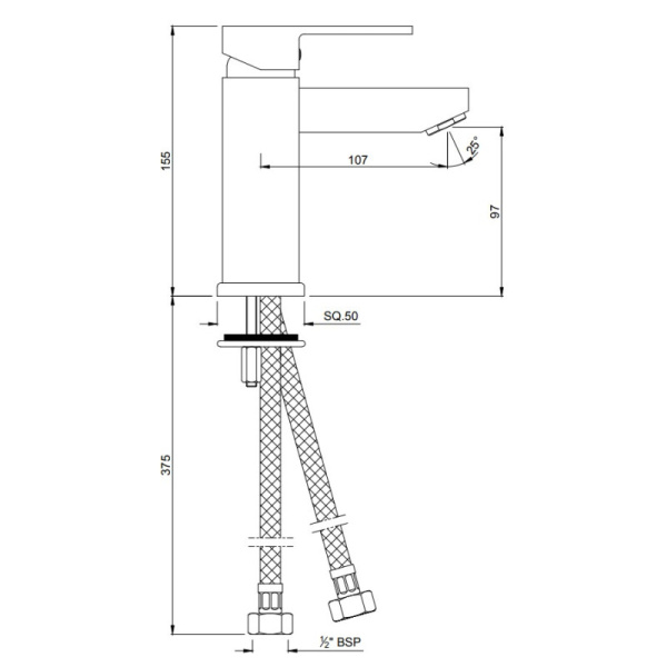 смеситель для раковины без донного клапана jaquar kubix-f kub-chr-35023fb