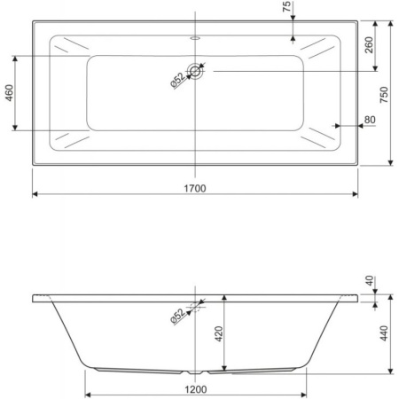 акриловая ванна 170x75 cezares plane mini plane mini-170-75-42-w37