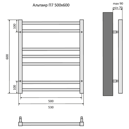 водяной полотенцесушитель aquatek альтаир п7 500x600 aq kk0760ch хром