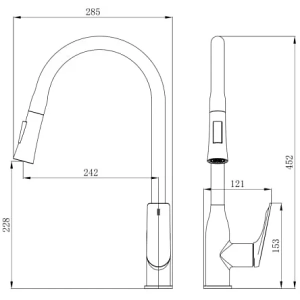 смеситель для кухни tokito mitsuishi tok-mit-1013gm с выдвижным изливом, вороненая сталь
