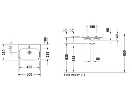 раковина подвесная 50 см duravit happy d.2 07105000001