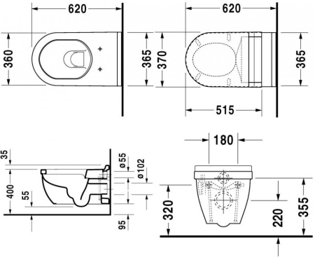 унитаз подвесной duravit starck 3 222609 00 00, без сиденья, цвет белый.