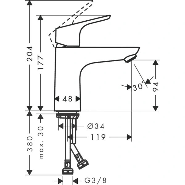 смеситель для раковины без донного клапана hansgrohe focus 31513000