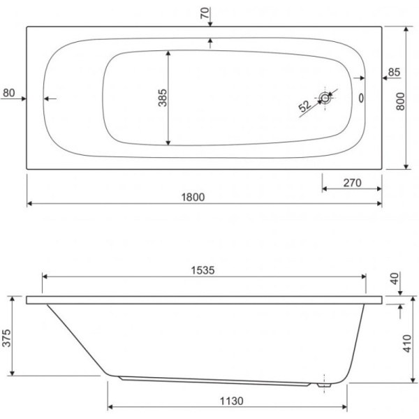 акриловая ванна 180x80 cezares eco eco-180-80-41-w37