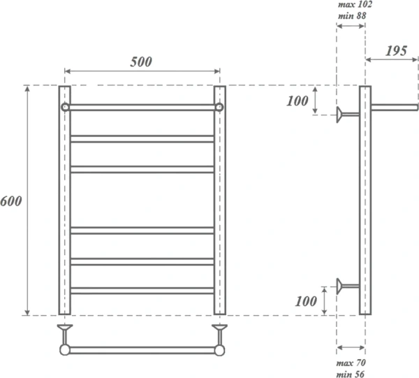 полотенцесушитель point аврора pn10156p водяной, с полкой, 50x60 см, хром