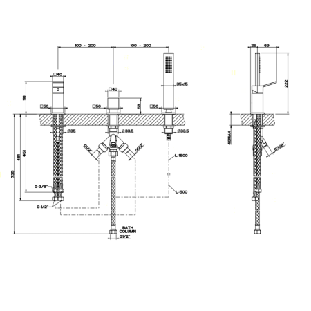 смеситель на борт ванны gessi rettangolo k 53043#031