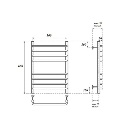 полотенцесушитель point нептун п8 pn09156s водяной, 50x60 см, хром