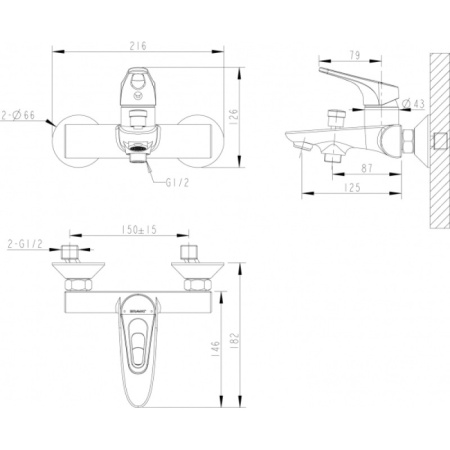 смеситель для ванны с душем bravat drop-d f648162c-01