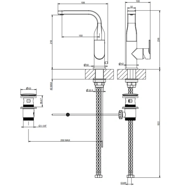 смеситель gessi via manzoni 47123#031 для раковины, с донным клапаном, цвет хром