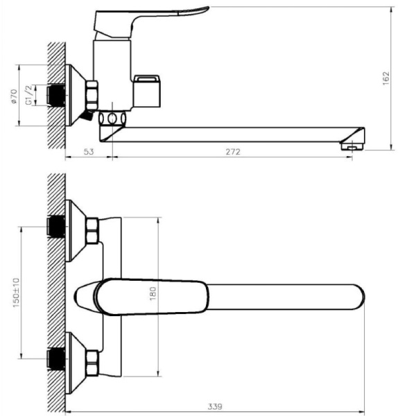 смеситель для ванны с душем agger nice a2521100 универсальный, цвет хром