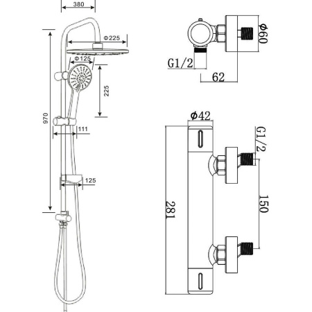 душевая система agger thermo a2492200 с термостатом, цвет хром