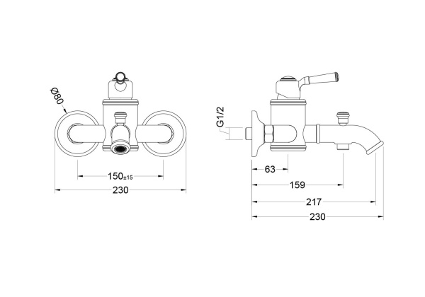 смеситель для ванны aquatek классик aq1540pg, цвет полированное золото