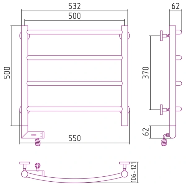 электрический полотенцесушитель сунержа галант 2.0 500x500 r 12-5201-5050 белый