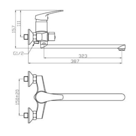 смеситель для ванны с душем agger exact a2121100 универсальный, цвет хром